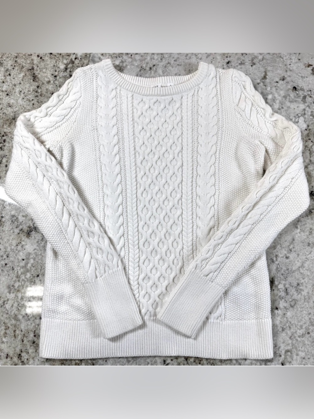 Gap for Good Womens S Ivory Cable Knit Cotton Crewneck Sweater Fisherman Coastal